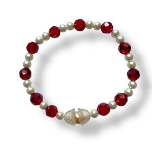 Elegant Red and White Recycled Beaded Bracelet